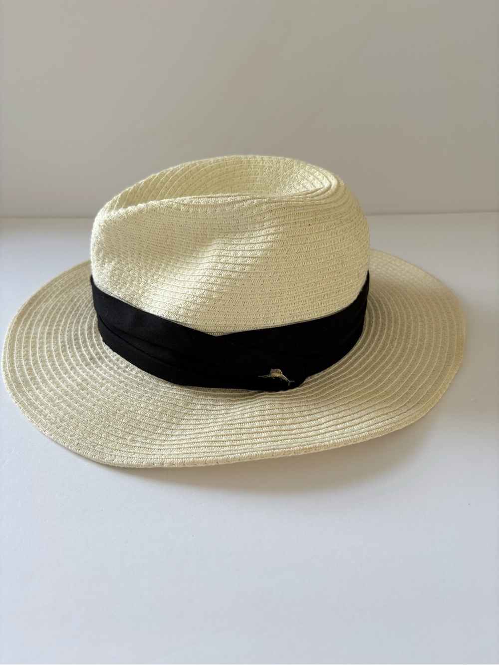 Tommy Bahama Paper Straw Woven Panama Safari Hat Black Fish Resort Cruise Coasla